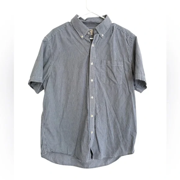 2/$15 Old Navy Blue & White Stripe Short Sleeve Button Down Shirt | Men’s L - Picture 1 of 9